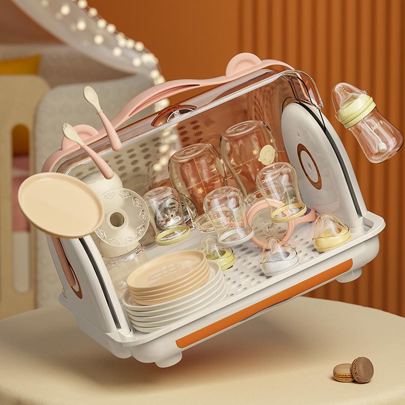 Cutie de Depozitare pentru Biberon și Ustensile cu Capac Etanș la Praf și Suport de Scurgere