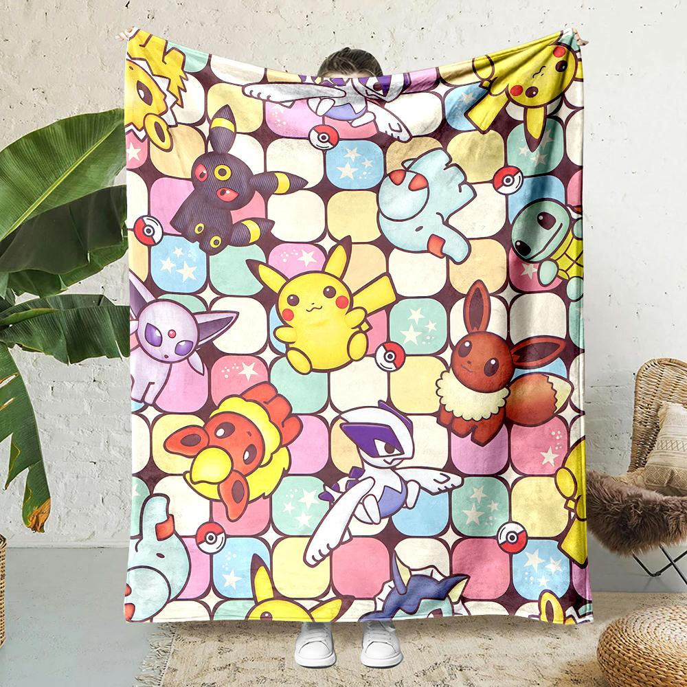 Japanese Games Pokemen-Eevee Cartoon Blanket Soft Fluffy Plush Blanket Sofa Office Quilt Throw Picnic Beach Towel Luxury Gift