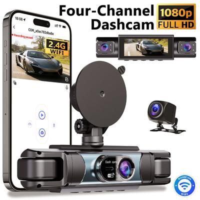 4-Lens Quad Dash Cam, 1080P, Night Vision, WiFi, Phone Sync, 360° Panoramic