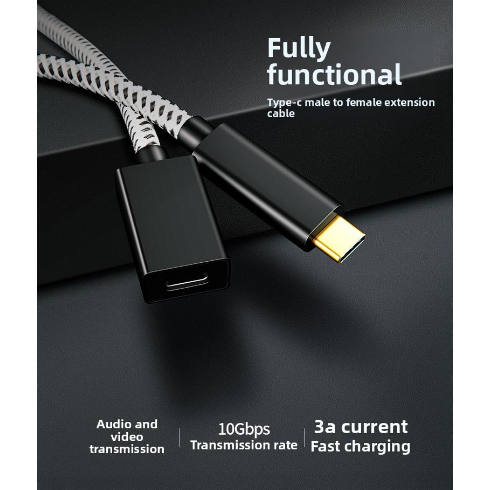 USB Type C Extension Cable 3A Fast Charging 10Gbps Data Transfer Supports Audio Video for PC Phone