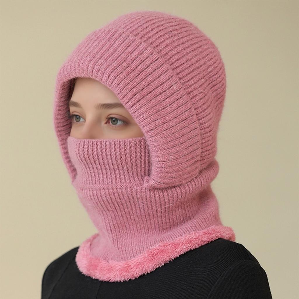 Women's Scarf Face Mask One-piece Knitted Hat With Thick Velvet Insulation And Warm Woolen Hat