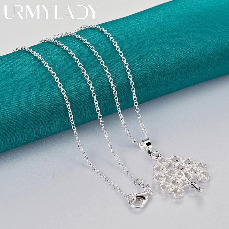 URMYLADY 925 Sterling Silver Christmas Tree Pendant Necklace For Women Party Fashion Jewelry