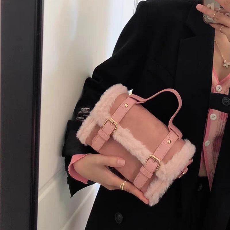 Autumn And Winter Lamb Wool Small Square Bag Large Capacity Portable Cambridge Pillow Bag Shoulder Messenger Bag Lamb Wool Small Square Bag