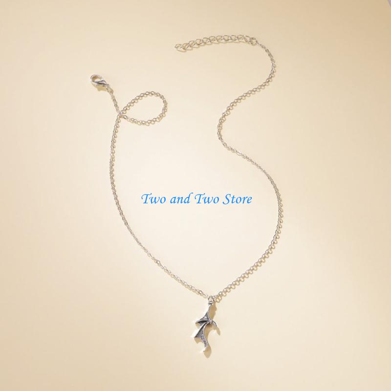 HX6F Retro Bat Wing Heart Pendant Matching Necklace 2x/Set Couple Necklace for Friend