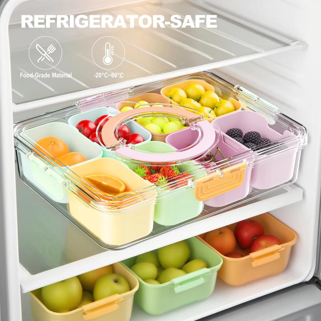 Refrigerator Storage Box with 8 Compartments, Food Grade Sealed Fresh-Keeping Container