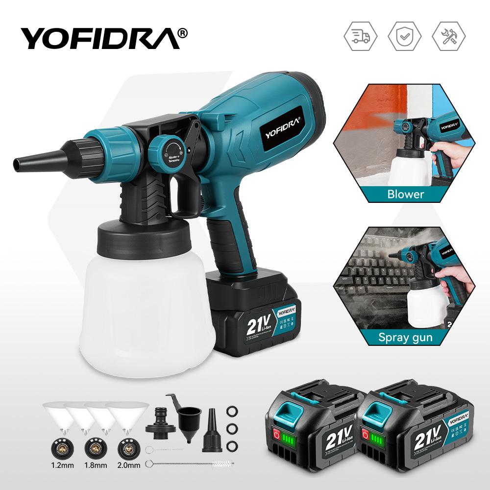 Yofidra 1000ML Electric Spray Paint Gun Home Cordless Sprayer Auto Furniture Steel Coating Airbrush For Makita 21V Battery Pin