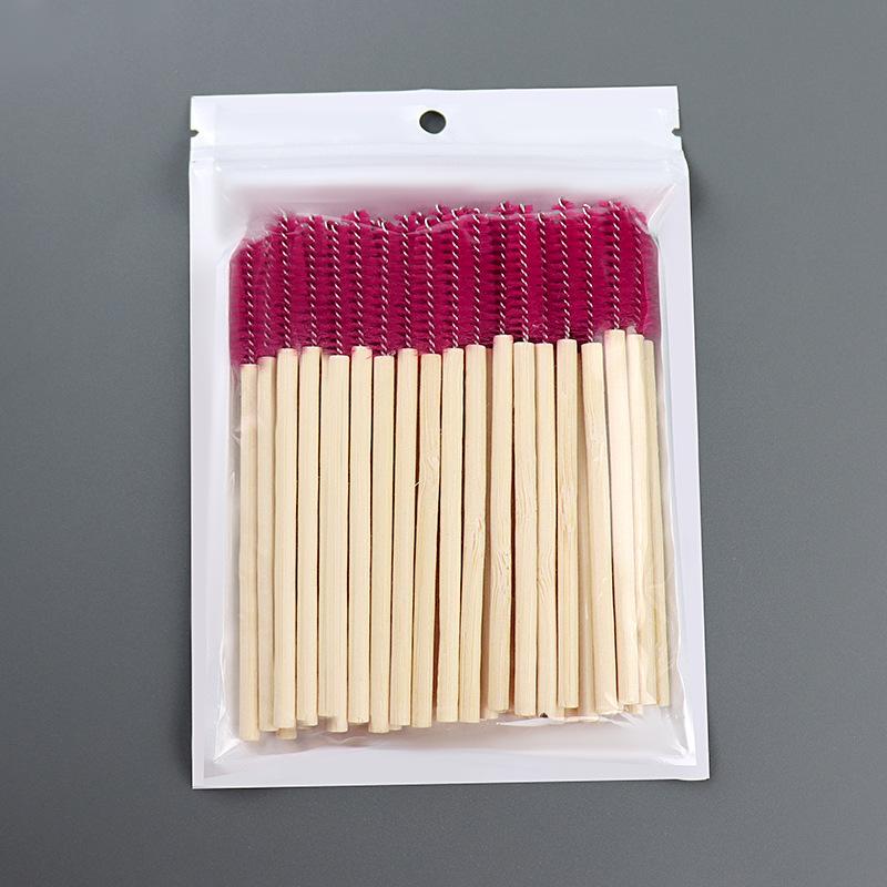 50Pcs Bamboo Joint Handle Lash Brush, Wooden Stick Nylon Spiral Mascara Comb, Eyebrow Grooming Tool for Lash Lifting