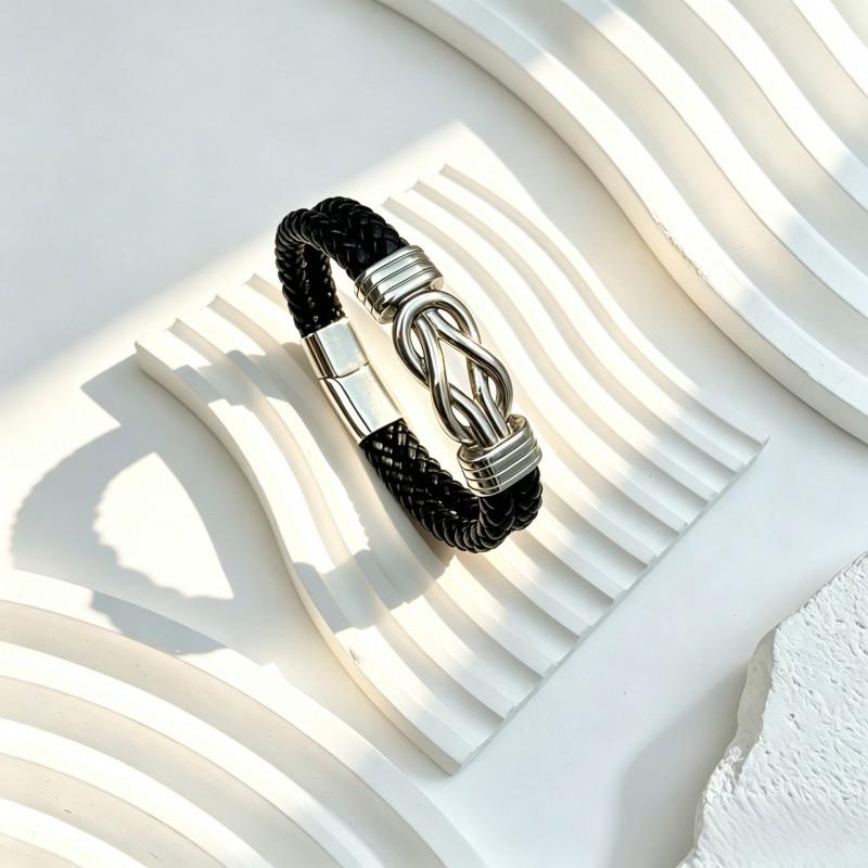 Mens Multi-Layer Braided Leather Cord Bracelet With Stainless Steel Cross Tiger Eye Bead Adjustable Wristband