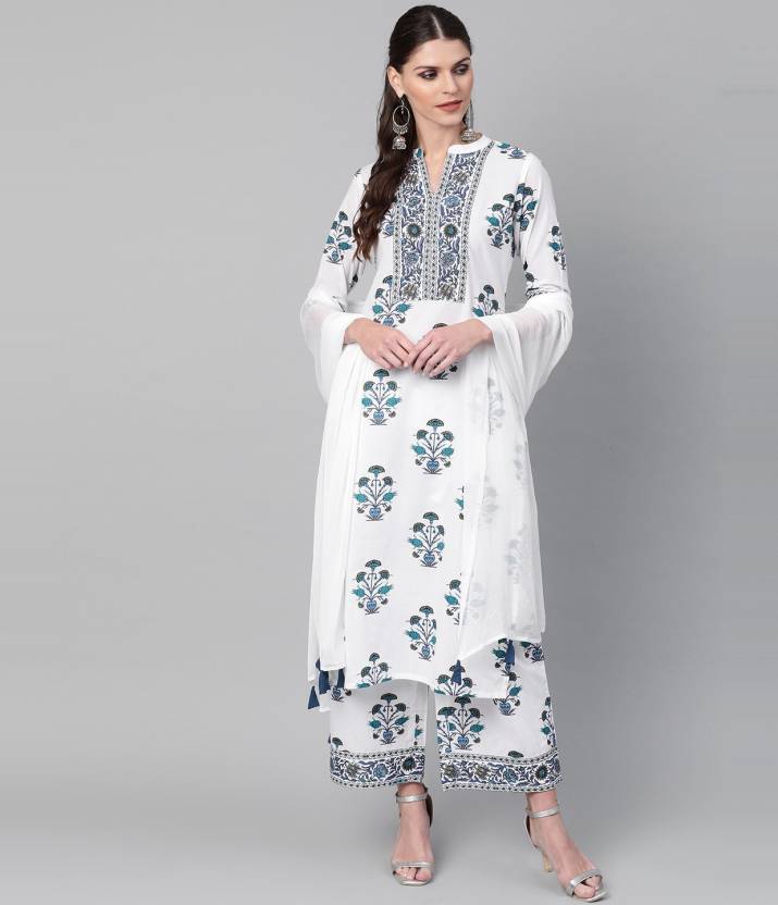 Damen Designer Top Tunika Baumwollmischung Kurta Palazzo Set Indisches Bollywood Ethno Kurti Kleid
