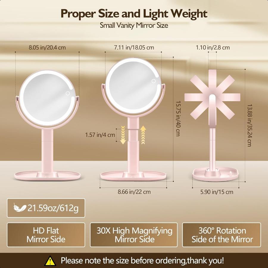 

Зеркало для макияжа с подсветкой Двустороннее увеличительное зеркало с подсветкой 30-кратное Регулируемое по высоте Зеркало с подсветкой Перезаряжаемое 3 цвета United States