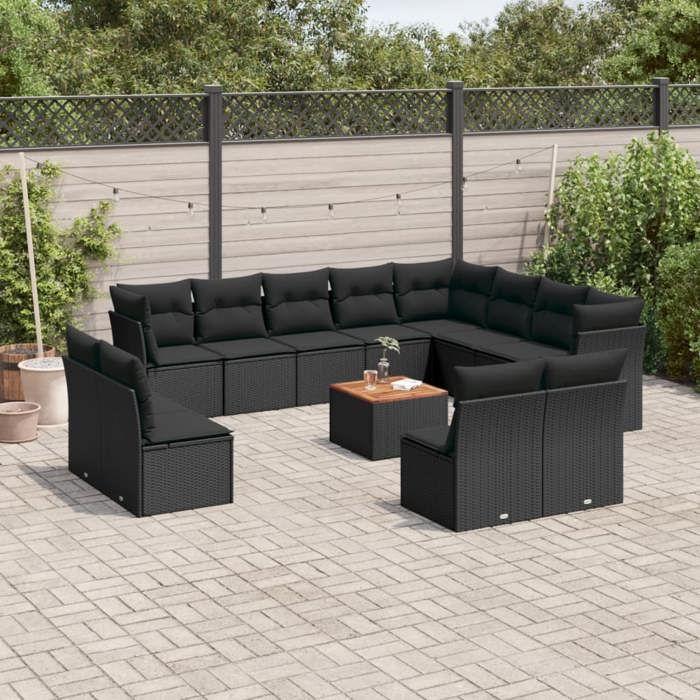 VidaXL Salon de jardin avec coussins 13 pcs noir résine tressée 3223927