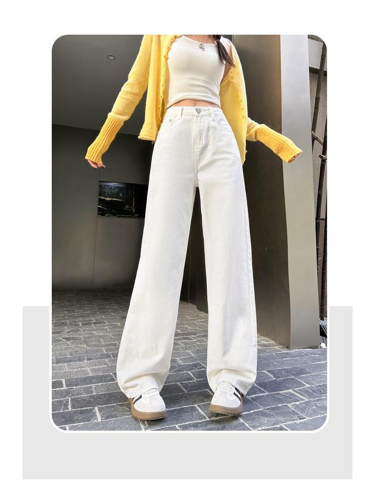 Jeans d'automne 2025 pour femmes, noirs, amincissants, taille haute, jambe droite, design polyvalent et simple.