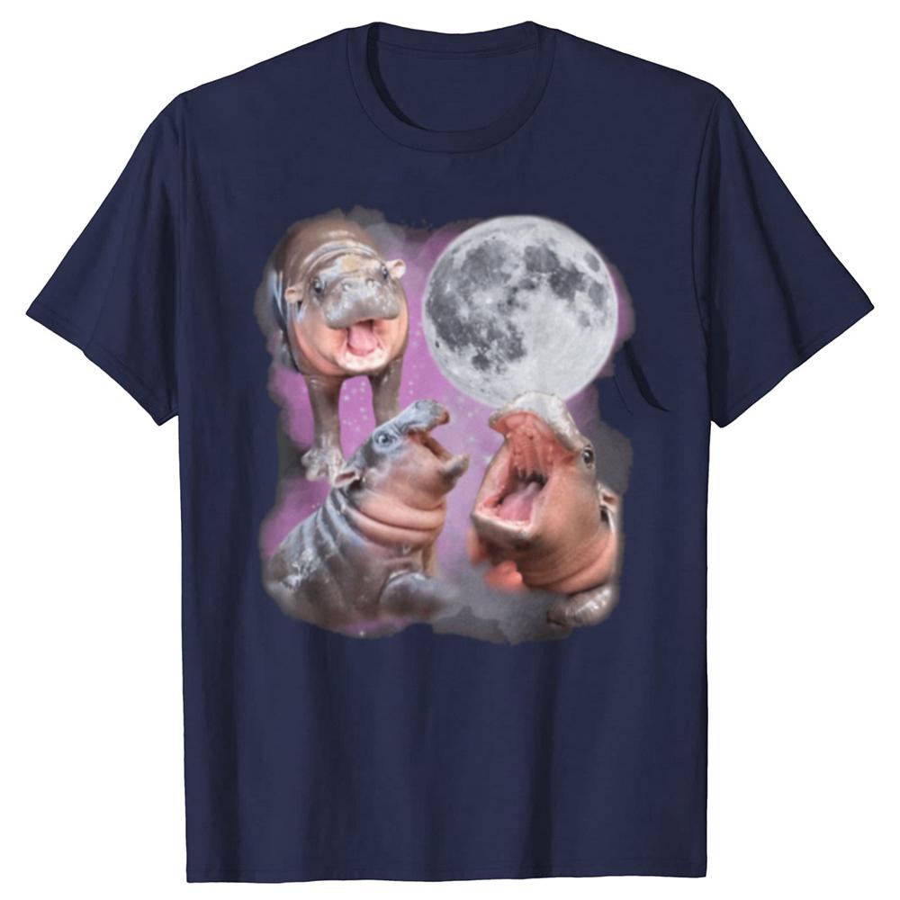 Funny Moo Deng With The Moon Graphic Tshirts Men Womens Fashion Casual Tshirt 100 Cotton Loose Oversized T Shirt