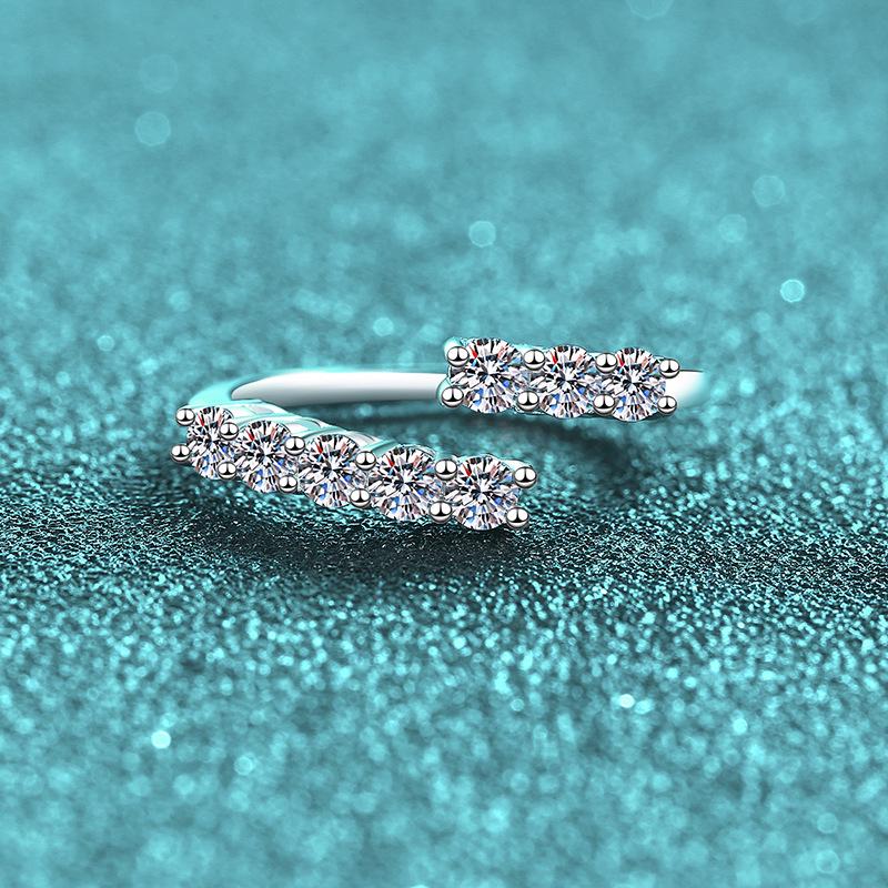 Yinbaichuan S925 Sterling Silver Moissanite Women s Open Irregular Band Ring - Trendy and Luxurious Festival Gift Size 9