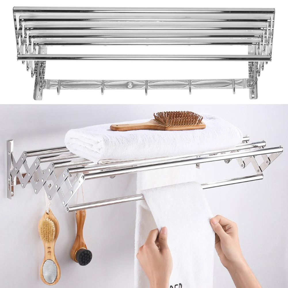 Stainless Steel Retractable Towel Rack Bath Towel Holder Storage Organizer for Home Hotel Use
