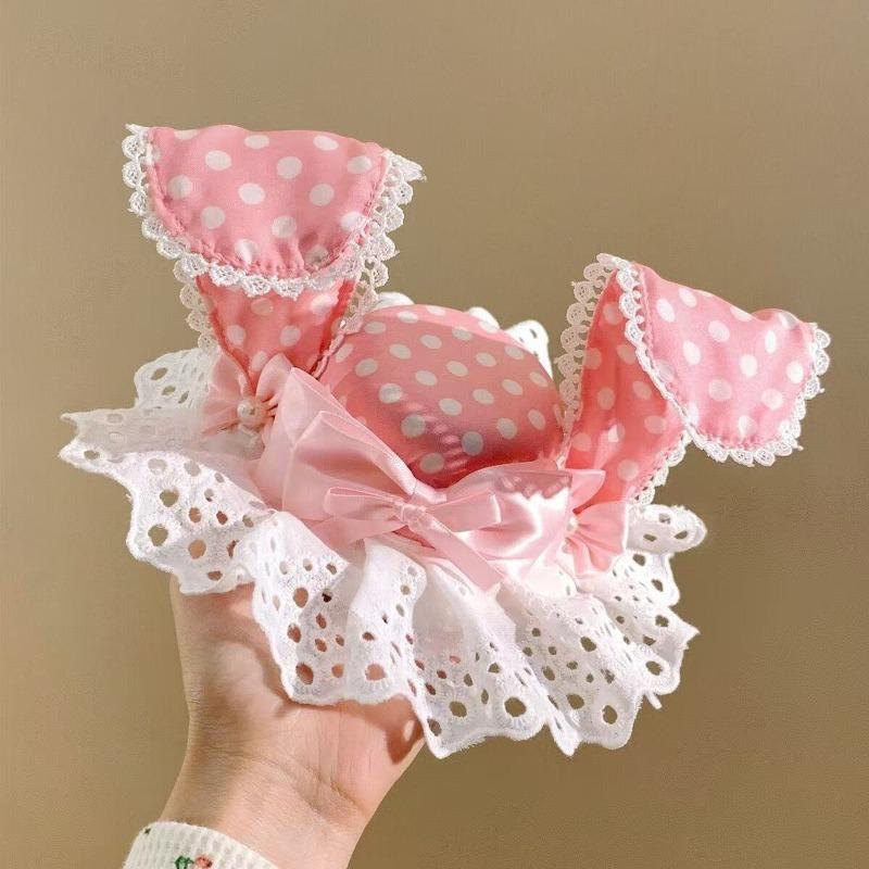 Pink Rabbit Ear Bow-patterned Polka Dot Hat Hairpin, Cute and High-end Clip Hair Accessory for Birthday Headwear