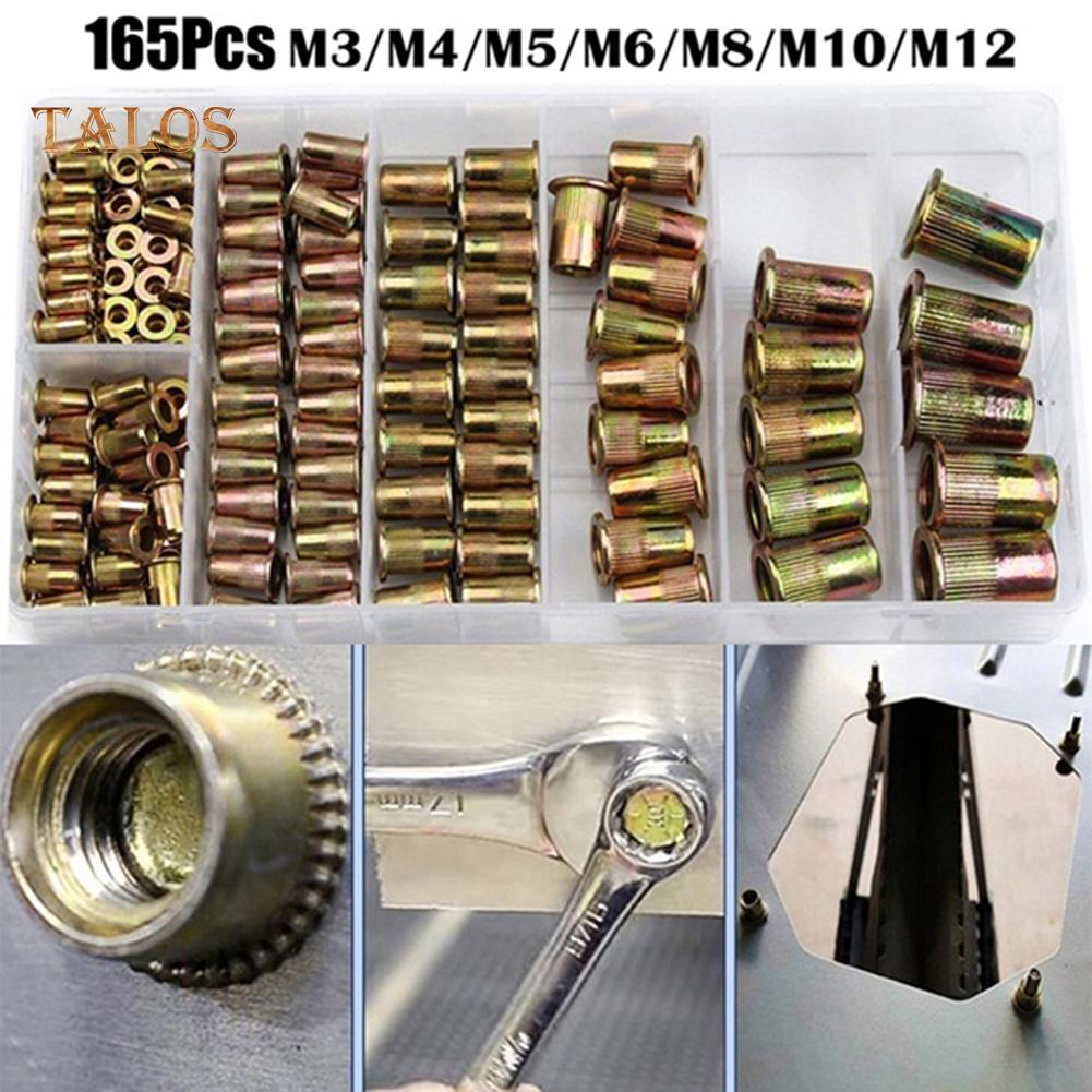 165Pcs M3 M4 M5 M6 M8 M10 M12 Thread Metal Nutsert Rivet Nut Set Accessories