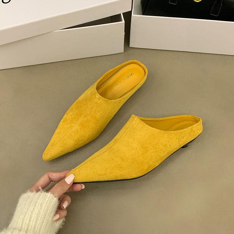 Fashion Fashion Flock Women Low Heel Pumps Shoes Slides Mules Female Shallow Footwear Pointed Toe Ladies Heeled Shoes Sandals  lady