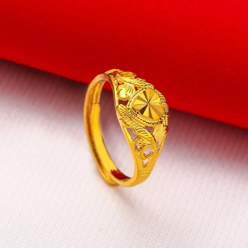 Gold Plated Women'S Open Adjustable Ring Lucky Transfer Flower Finger Ring For Women Wedding Bride Jewelry Accessories