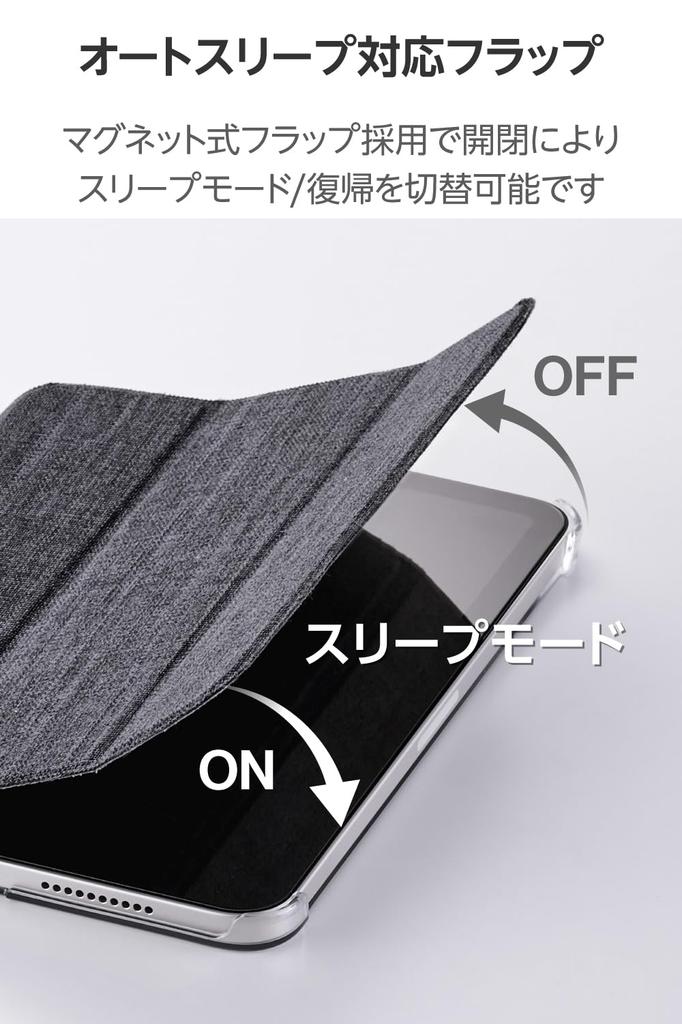 Elecom IPad Mini Pro Mini Case Cover with Two Adjustable Angle Clear Case with Sleep Fabric (A17 2024) (6th Generation) Flap, Mode, Fabric, Black,