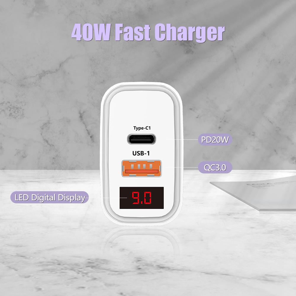 Digital Display Type-C and USB Charger with Screen - Smart EU/US Charging Head