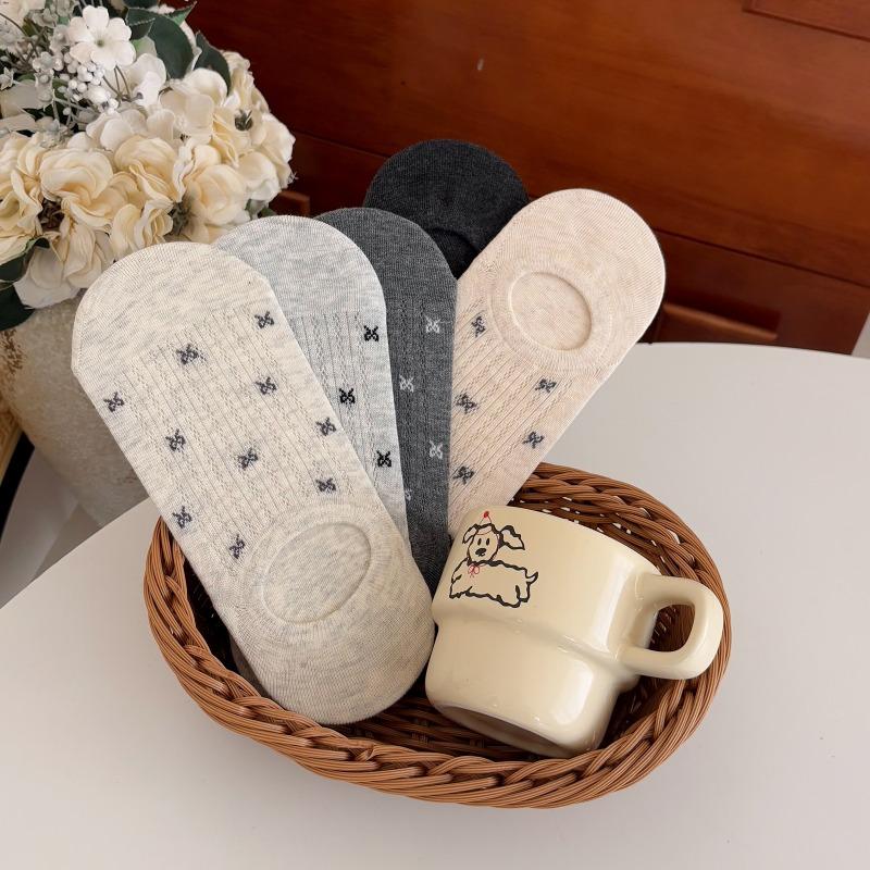 5 Pairs of  Women's Summer Thin Bow Mesh with A Shallow Mouth and Invisible Breathable Boat Socks