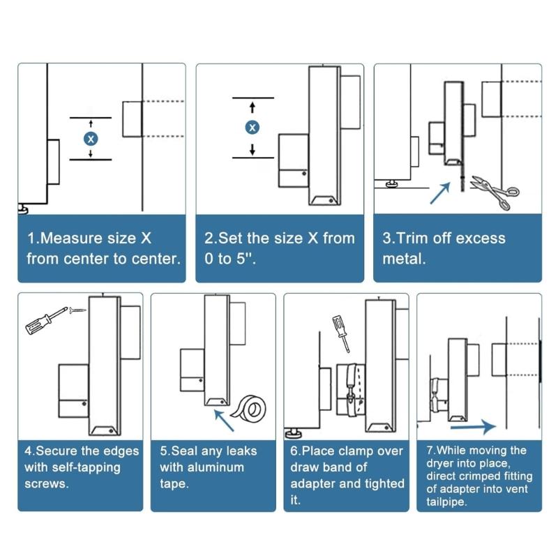 Adjustable Dryer Vent Periscope Space Saving Laundry Room Solution with 2 Clamps Foil Tape Stainless Steel Texture