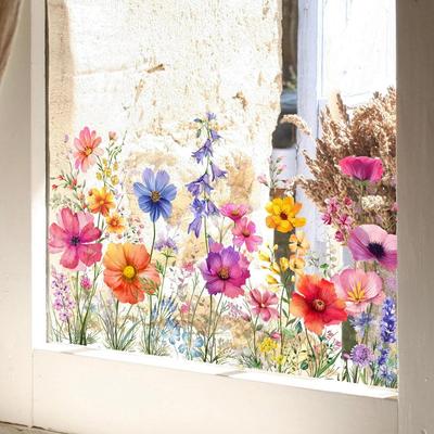 Adesivo da parete con farfalla e fiori colorati bifacciale, pasta elettrostatica, pasta per vetri, decalcomania decorativa visibile per pareti