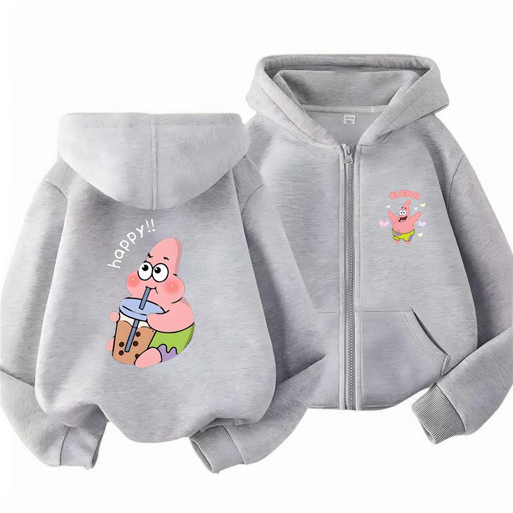 Hoodies Coat Spongebob Squarepants Children Gifts Zipper Style Girls Boys Age 3-12 Kids Fashion Black Pink Fashion Sweatshirt