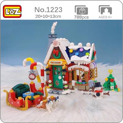 LOZ 1223 Merry Christmas House Tree Santa Claus Sněhulák Sáně 3D model DIY Mini bloky Cihly Stavebnice Hračka bez krabice