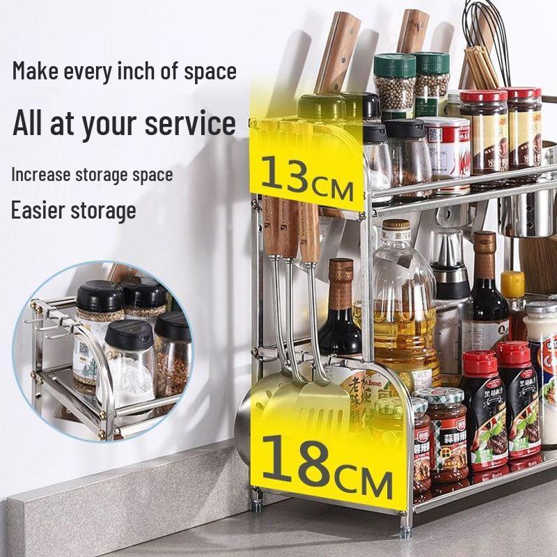 Stainless Steel Multi-layer Kitchen Storage Rack with Knife Holder and Pot Organizer
