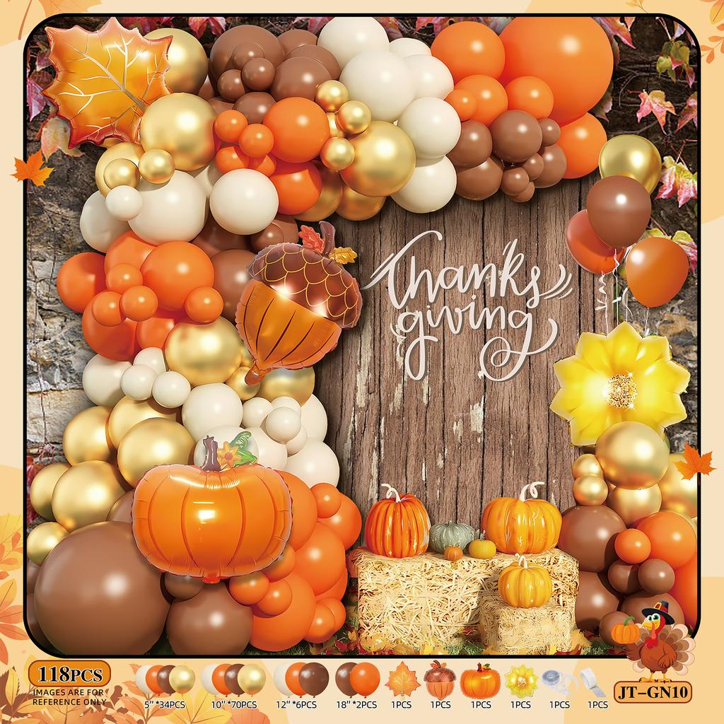 Thanksgiving Orange Balloon Chain Fall Themed Party Decoration Birthday Wedding Scene Decoration Balloon Arch