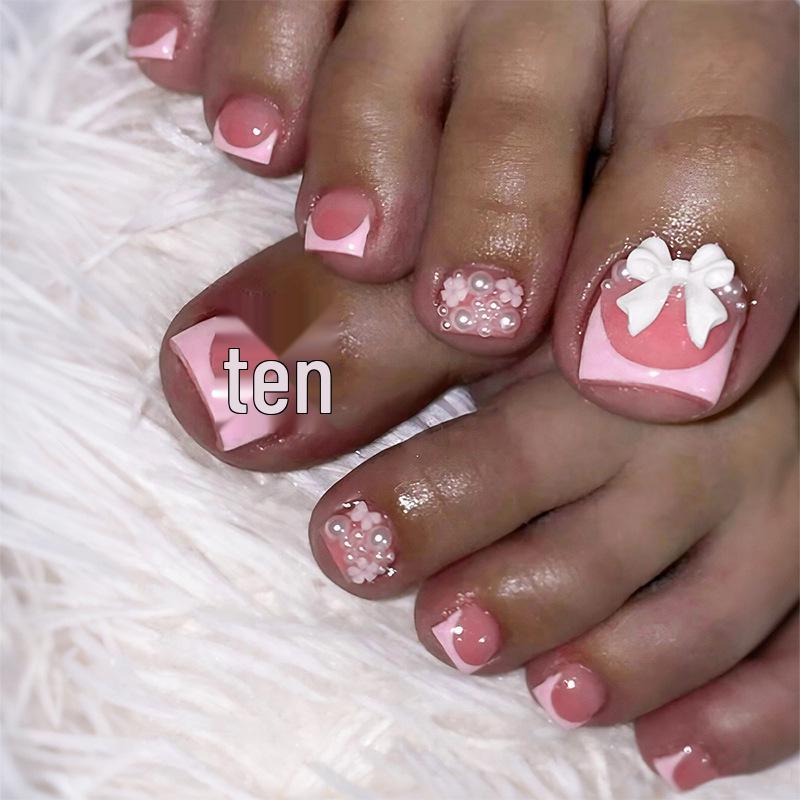 

Handmade Butterfly French Tip Toe Nail Art Set - 24 Short Wearable Fake Nails