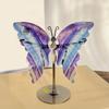 1Pair Natural Crystal Rainbow Fluorite Butterfly Wings Rose Quartz Moss Agate Carving With Stand Home Decoration
