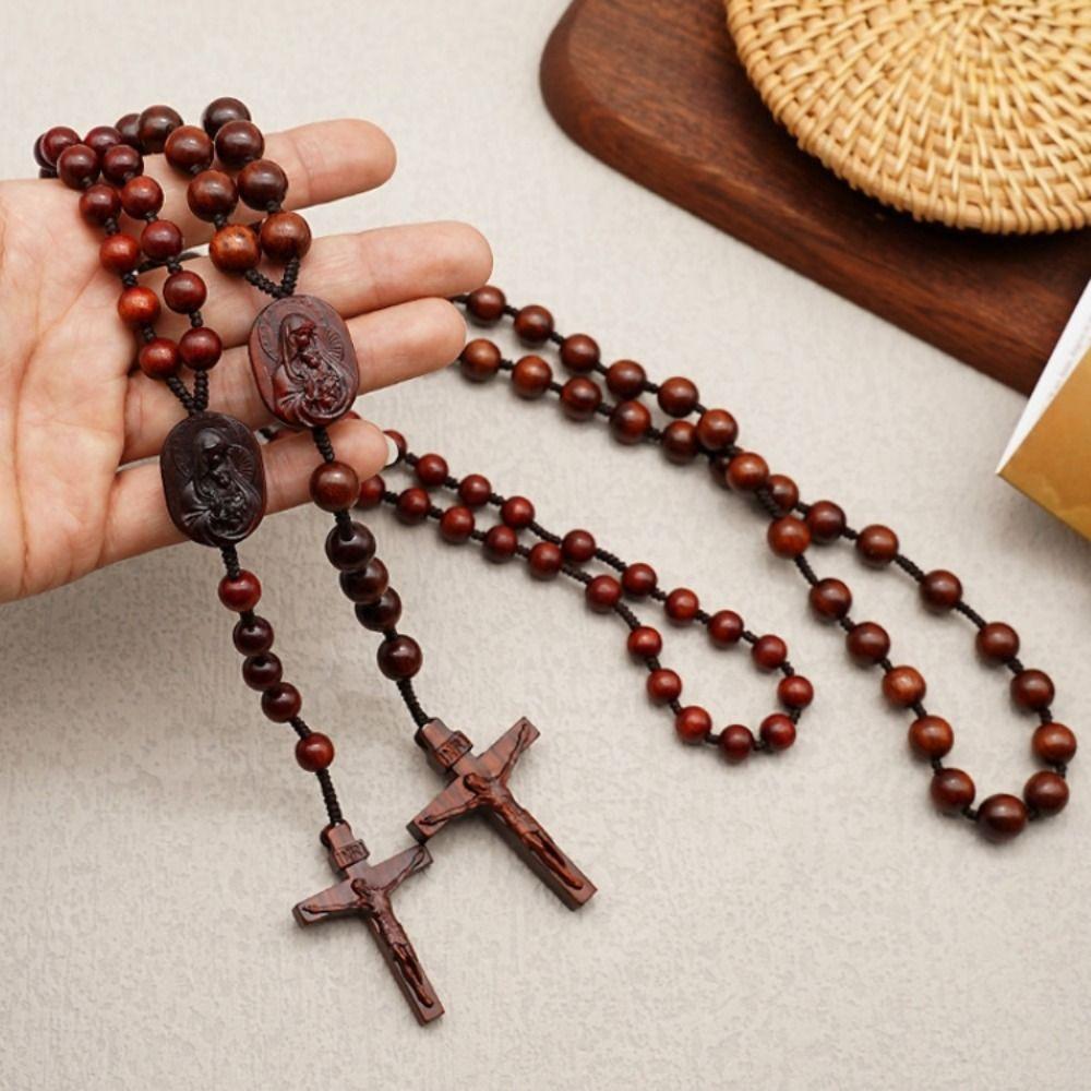 with Storage Bag Handmade Rosary Necklace Dalbergia Microphylla Crucifix Pendant Chain  Christian
