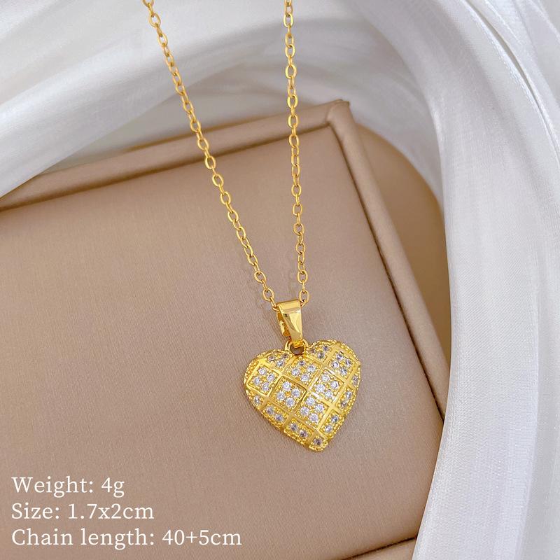 Copper Micro-Inlaid Light Luxury Fashion Personality Temperament Gorgeous Full Diamond Necklace Women'S Versatile Collarbone Chain Titanium Steel