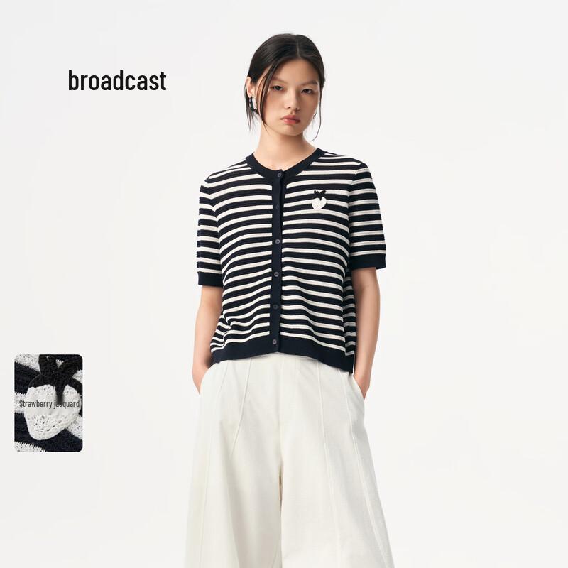 

Broadcast Women s Loose Fit Striped Short Sleeve Knit Cardigan L