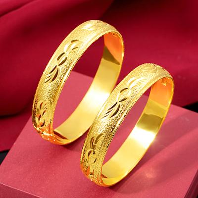 Gold-plated Women's Sand Gold Bracelet 12M Boutique Buckle Frosted Car Flower Wide Face Thickened Gold Brass Bracelet