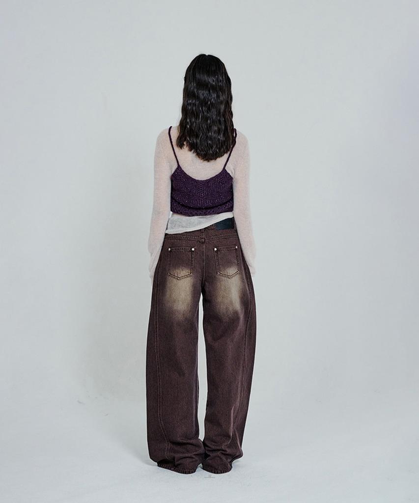 Deoaeteus Side Panel Wide Denim Pants_Brown