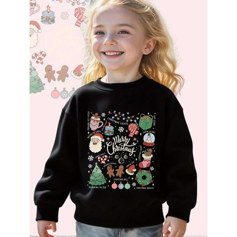 Girls Christmas Delights: A Festive Collection of Icons Print Long Sleeve Crewneck Sweatshirt - Soft Casual Pullover
