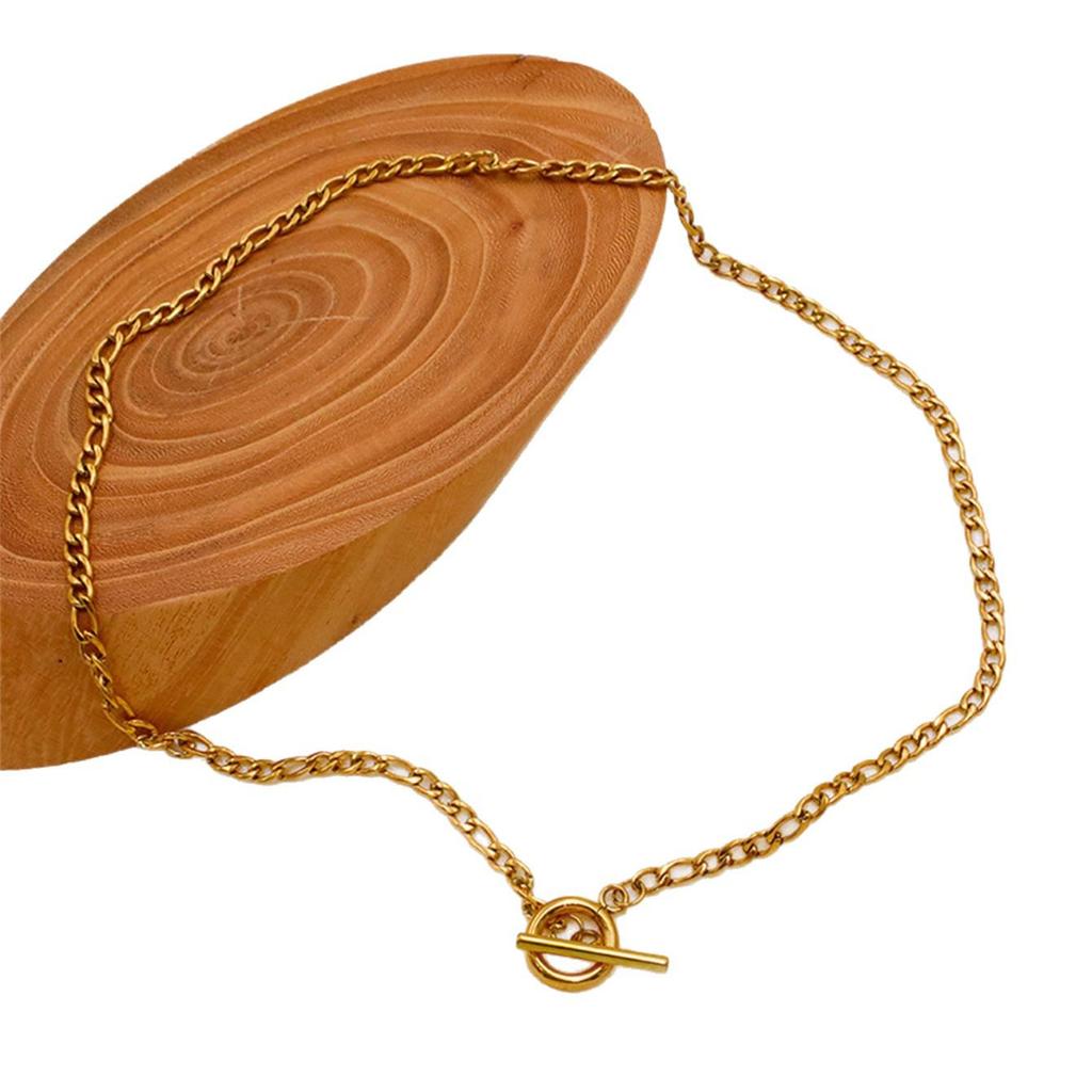 18K Gold Titanium Steel Figaro Chain Choker Necklace for Women