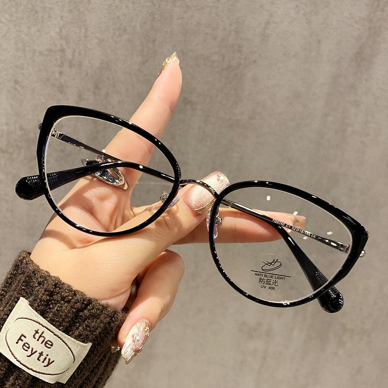 Retro Anti Blue Light Flat Glasses Fashion Cat Eye Popular Street Shot Sunglasses High End Anti Blue Light Optical Glasses Uv400