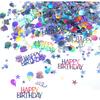 Iridescent Happy Birthday Confetti, Glitter Birthday Cake Table Decorations Metallic Foil Balloon Table Scatter Decor for Disco Themed, Baby