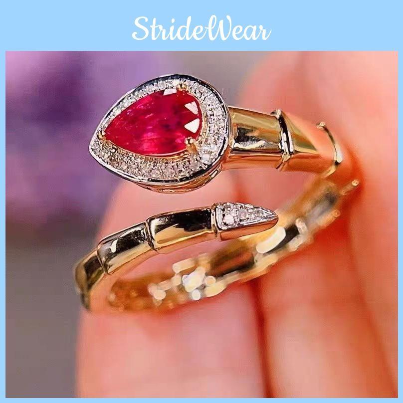 Copper Adjustable Unique Gold Plated Snake Ring For Women Featuring Elegant Red And Green Gemstone Accents