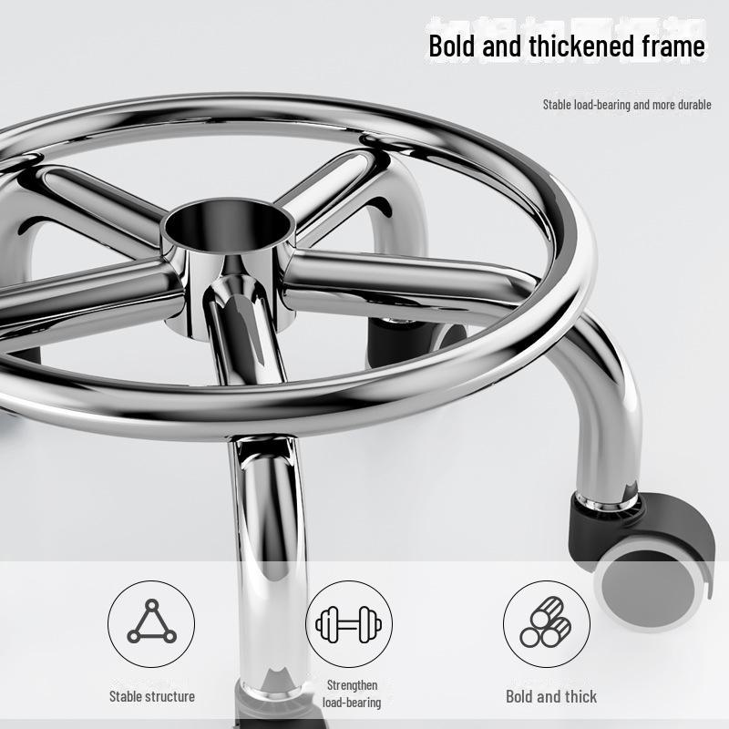 Silent Mobile Beauty Stool with Universal Wheels - Multifunctional, Low-Profile, Round Design for Home or Studio Use.