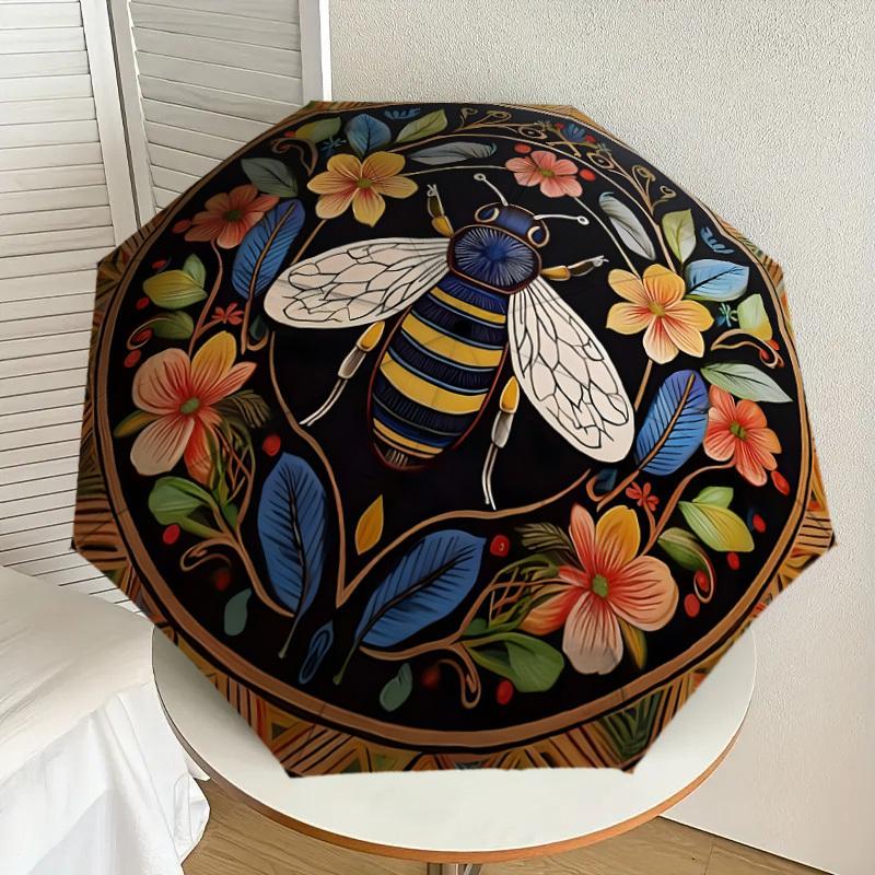 1pc Bee Floral Mandala Artwork Umbrella with Plastic Handle,Suitable for All Seasons Home Travel Outdoor UmbrellaDD1307