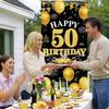 Happy 50th Birthday Decorations for Men & Women, Black Gold 50 Birthday Banner Backdrop, 50 Years Old Party Decor, Fabric Door Decor Yard Sign Photo