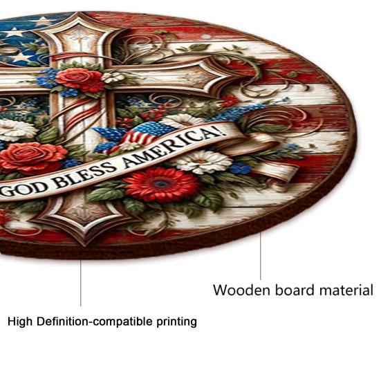 Patriotic Wooden Coasters, Vintage American Theme Coasters with Heat Resistant & Non-Slip Design, 10cm Round Universal Size for Holiday Decor