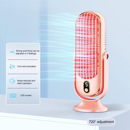 Turbofan Bordventilator med Digitalt Display, Stille Personlig Ventilator med 3 Hastigheder, Genopladelig Lille Ventilator med Timer til Soveværelse Kontor