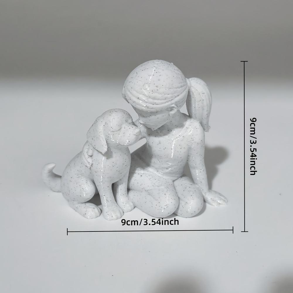 Elegant Style Girl and Her Little Dog Sculpture, with Unique Spots or Stone Textures, Suitable As A Warm Desktop In The Home